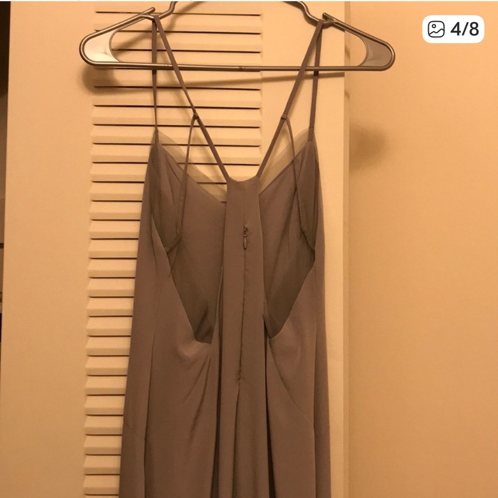 NWOT Bershka silk maxi dress S taupe long low back low side lace strappy slit - Picture 4 of 8